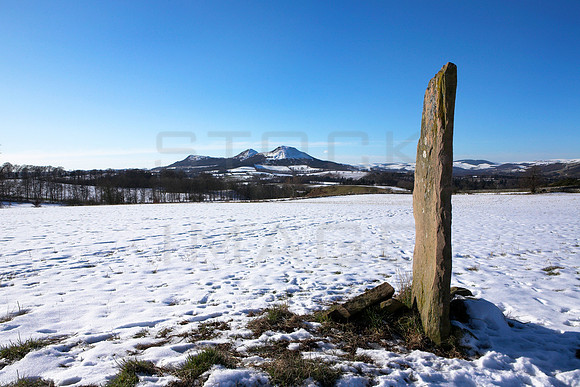 Standing Stone overlooking Eildons_4059