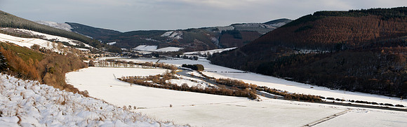 Walkerburn & Tweed Valley in Winter Sun-pan